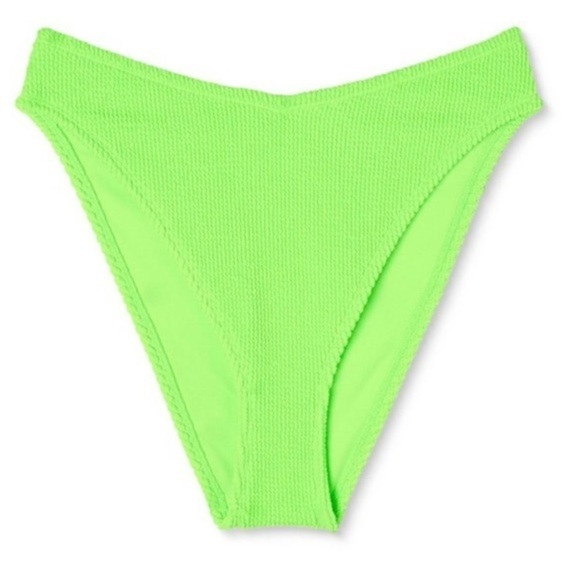 NWT V-Front High Waist Extra High Leg Cheeky Bikini Bottom - Bright Green - Picture 4 of 12